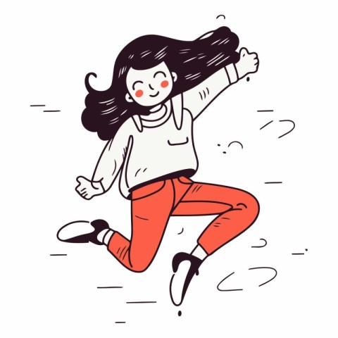 Vector illustration of a happy girl jumping on a white backgroun