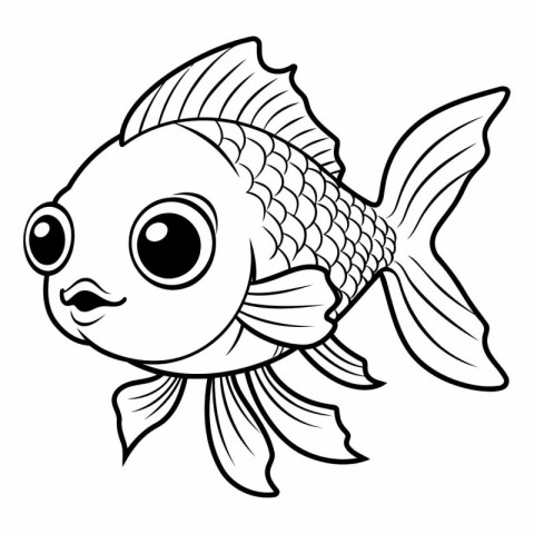 Black and White Cartoon Illustration of Cute Fish Animal Charact