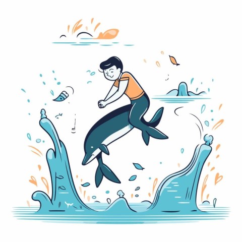 Dolphin jumping out of the water in cartoon style.