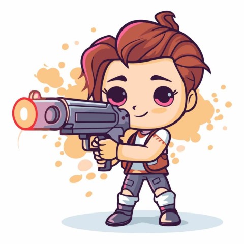 Cute little girl with a gun in her hand.