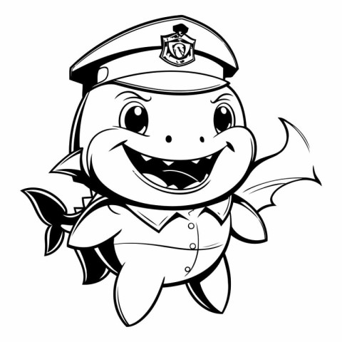 Black and White Cartoon Illustration of a Pirate Fish Mascot Cha