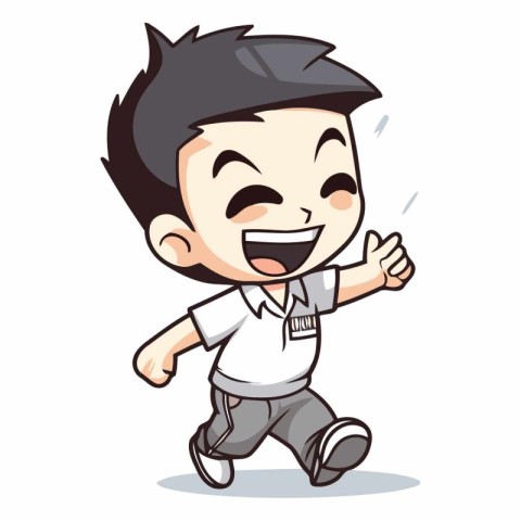 Boy running cartoon vector illustration. Isolated on a white bac