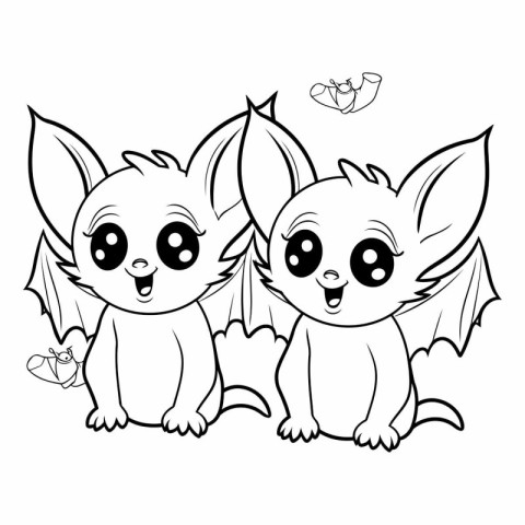 Cute little bats with butterflies. Coloring book for children.