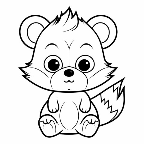 Black and White Cartoon Illustration of Cute Little Bear Animal