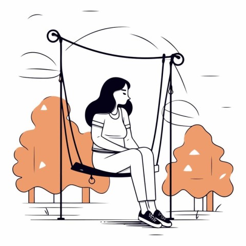 Young woman sitting on a swing in the park.