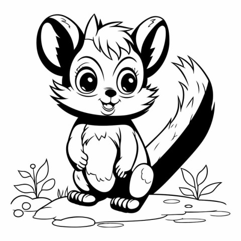 Black and White Cartoon Illustration of Cute Squirrel Animal Cha