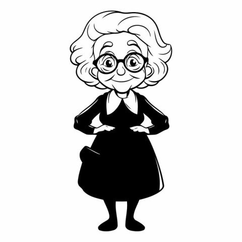 Grandmother black and white vector illustration. Grandmother in