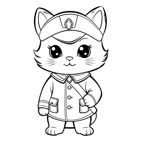 Black and White Cartoon Illustration of Cute Cat Sailor Characte