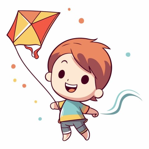 Illustration of a Cute Little Boy Playing with a Kite