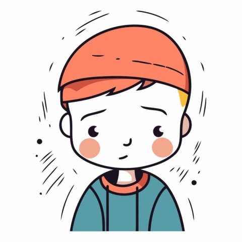 Cute cartoon boy in cap and hoodie.