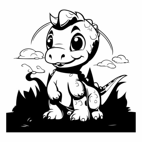 Cute Dinosaur - Black and White Cartoon Vector Illustration. EPS