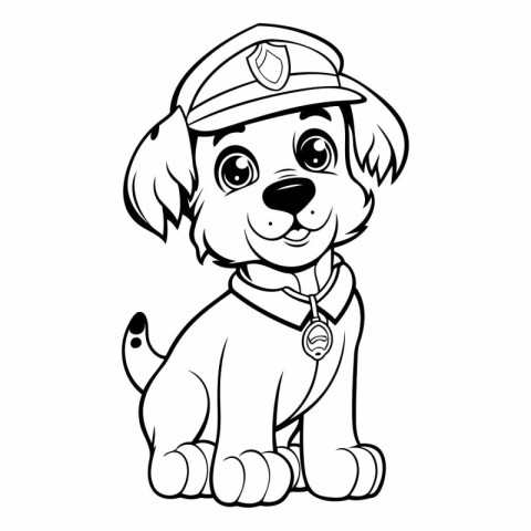 Cute puppy with police cap for coloring book.