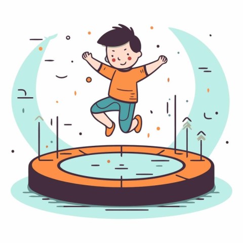 Boy jumping over a pool in flat cartoon style.