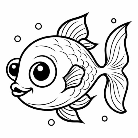 Coloring book for children: fish. Black and white vector illustr