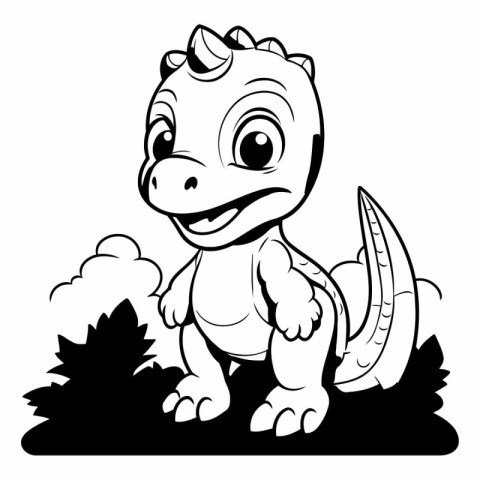 Cute Dinosaur - Black and White Cartoon Illustration. Isolated O