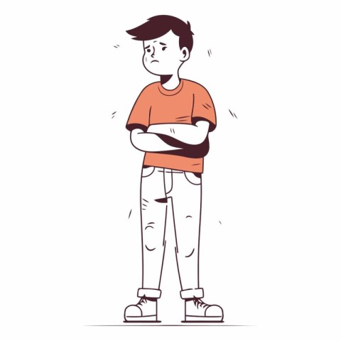 Angry boy standing with crossed arms in cartoon style.
