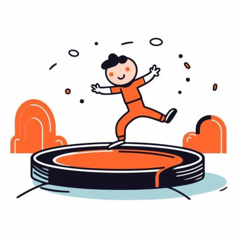 Boy jumping on a coin in doodle style.