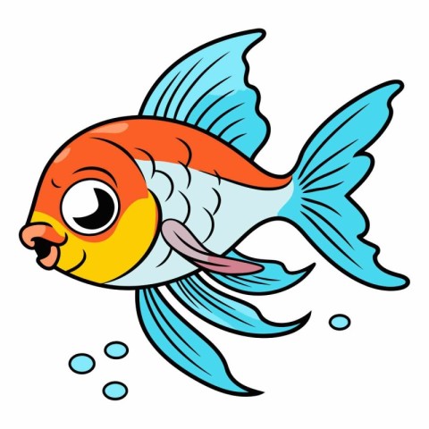 Illustration of a cute cartoon goldfish isolated on a white back