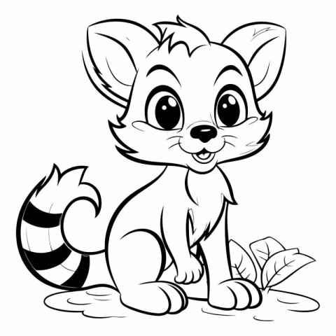 Cute baby fox - black and white vector illustration for coloring