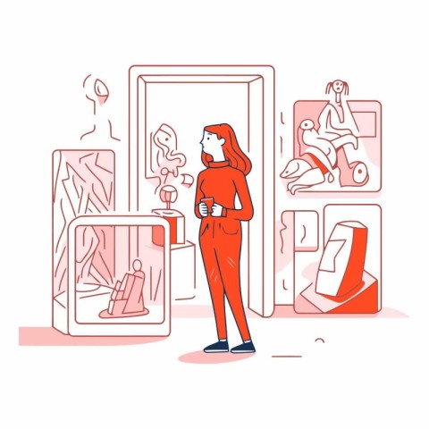 Vector illustration of a young woman choosing clothes in a shop