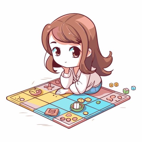 Girl playing board game of a girl playing board game.