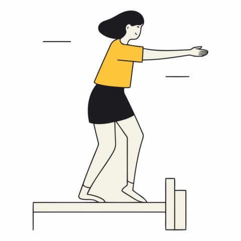 Vector illustration of a woman standing on a wooden platform and