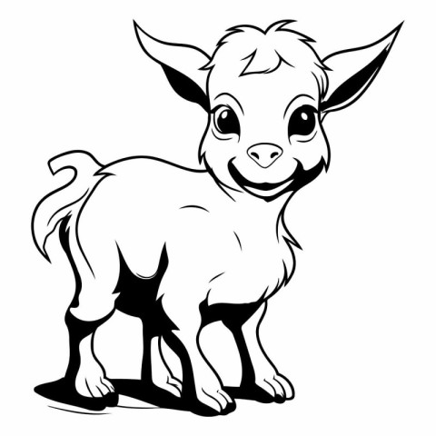 Goat - Black and White Cartoon Illustration. Vector Graphic Art