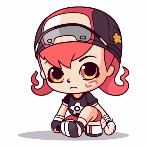 Illustration of a Cute Little Red Haired Girl with Helmet