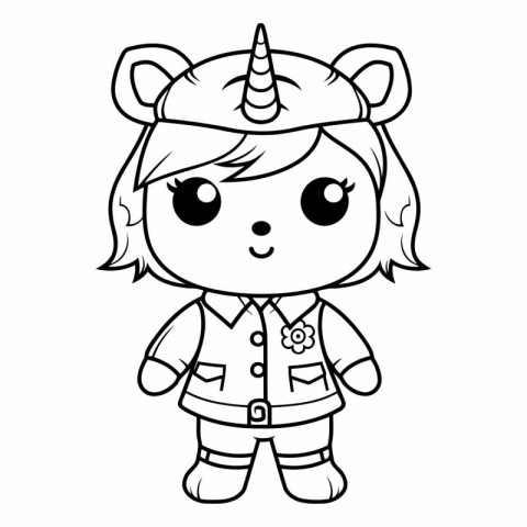 Black and White Cartoon Illustration of Cute Unicorn Fantasy Cha