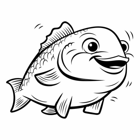 Vector Illustration of Cute Fish Cartoon Character for Coloring