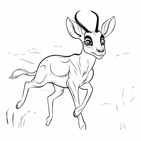 Black and white vector illustration of a wild deer running in th