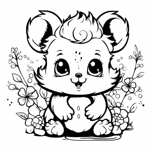 Cute koala with flowers for coloring book.