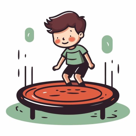 Cute little boy jumping on trampoline.