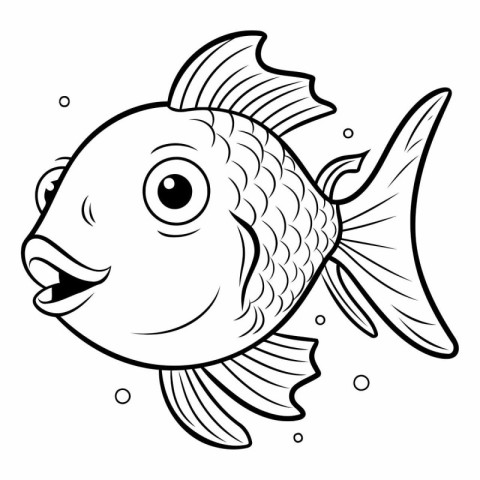 Black and White Cartoon Illustration of Cute Fish Animal Charact