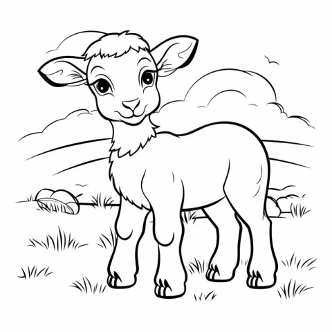 Black and White Cartoon Illustration of Cute Baby Sheep Animal f