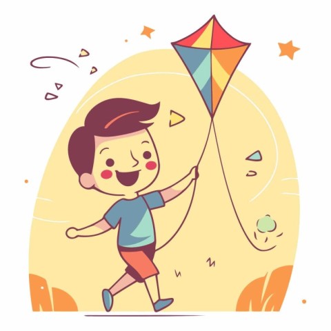 Cute little boy playing with a kite.