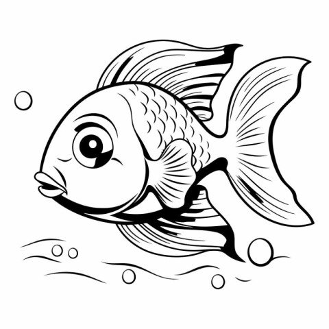 Black and White Cartoon Illustration of Cute Fish Animal Charact