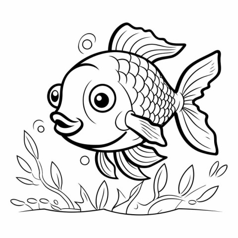 Black and White Fish Coloring Page Isolated on the White Backgro