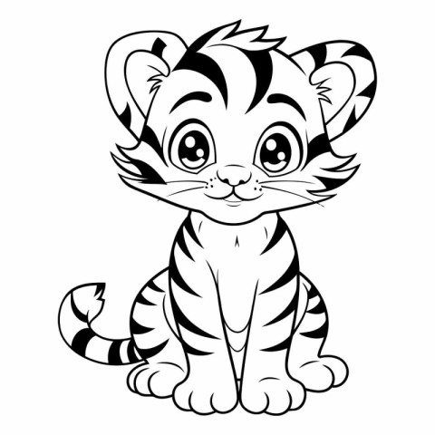 Cute little tiger. black and white vector illustration isolated