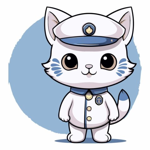 Cute cartoon cat in sailor's cap and uniform.