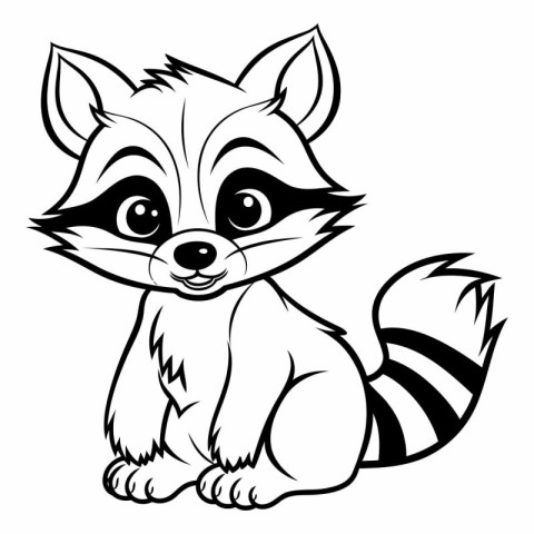 Raccoon - Black and White Cartoon Vector Illustration. Isolated