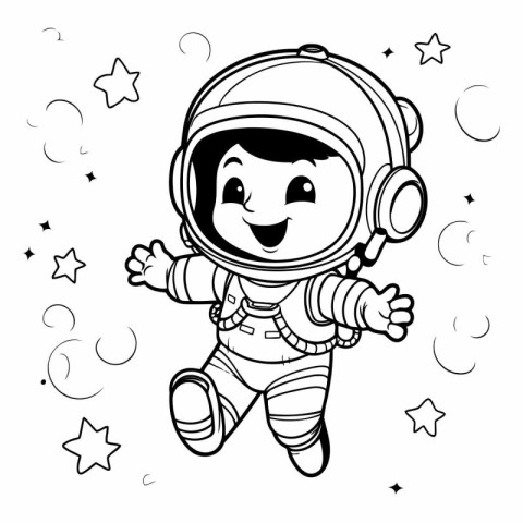 Cute cartoon astronaut in space suit for coloring book.