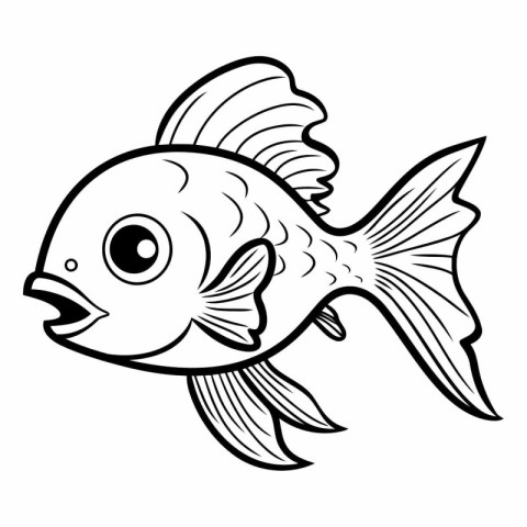 Black and White Cartoon Illustration of Cute Fish Animal Charact