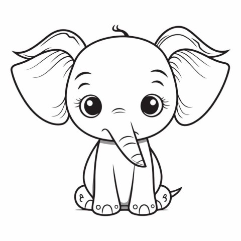 Cute cartoon baby elephant isolated on white background.