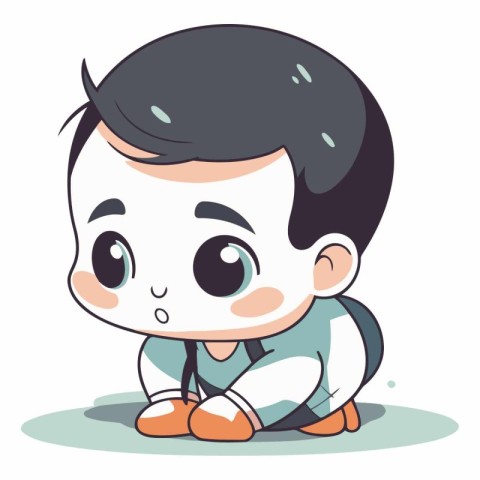 Cute Little Boy Sitting and Smiling Cartoon Vector Illustration.