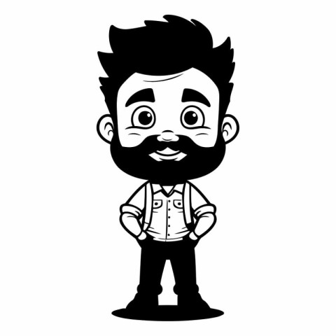 Isolated hipster man with beard and suspenders