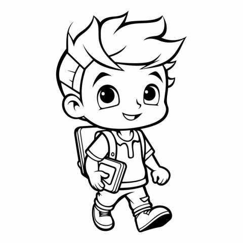 Vector illustration of Cute cartoon schoolboy with backpack isol