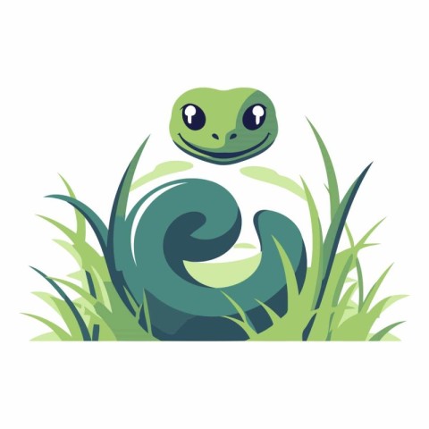 Cute cartoon snake in the grass isolated on white background.