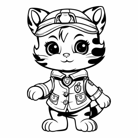 Cute cartoon tiger in a military uniform on a white background.