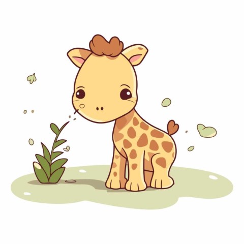 Cute baby giraffe sitting on the grass.